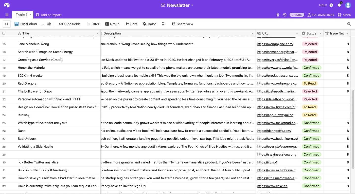 Automated Airtable newsletter database