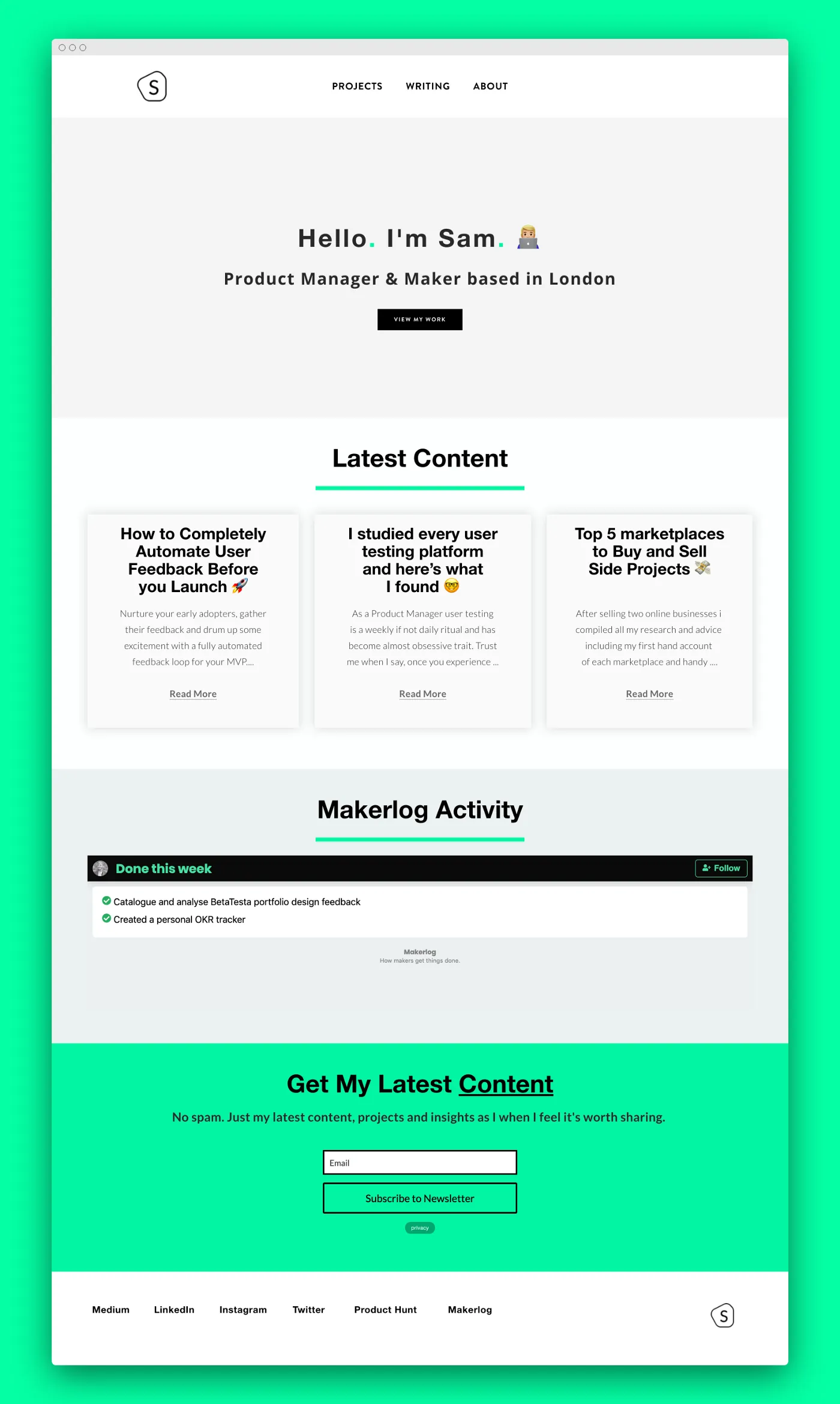 Sam Dickie Personal website portfolio example