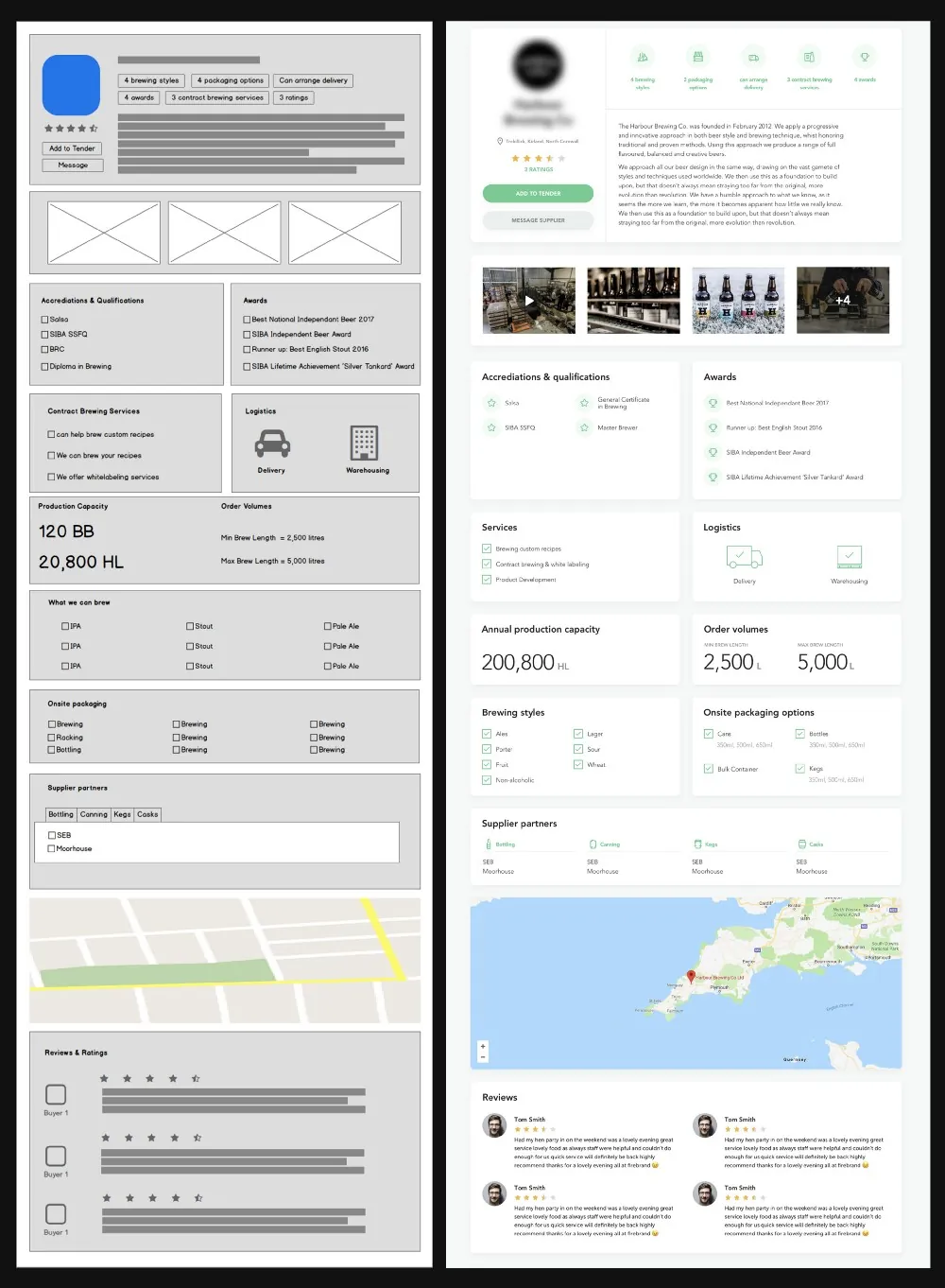Wireframe to UI design example