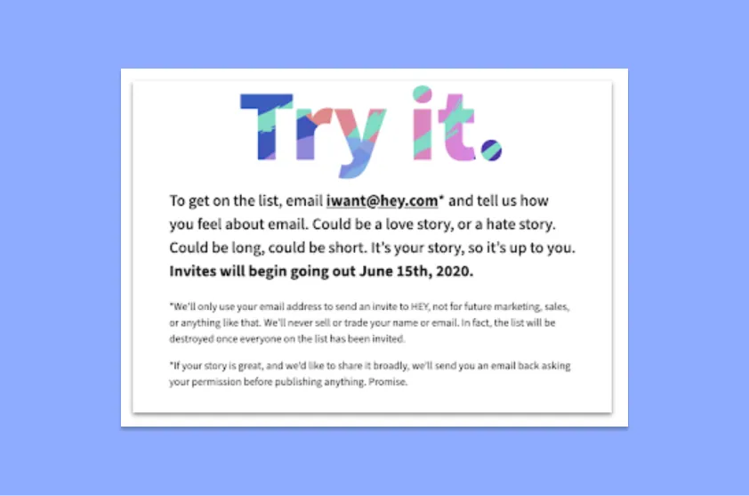 Hey.com Early Access Landing Page
