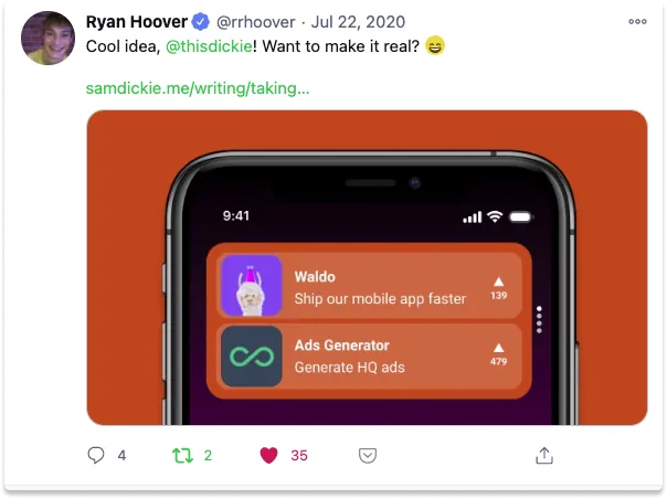 Ryan Hoover Tweet